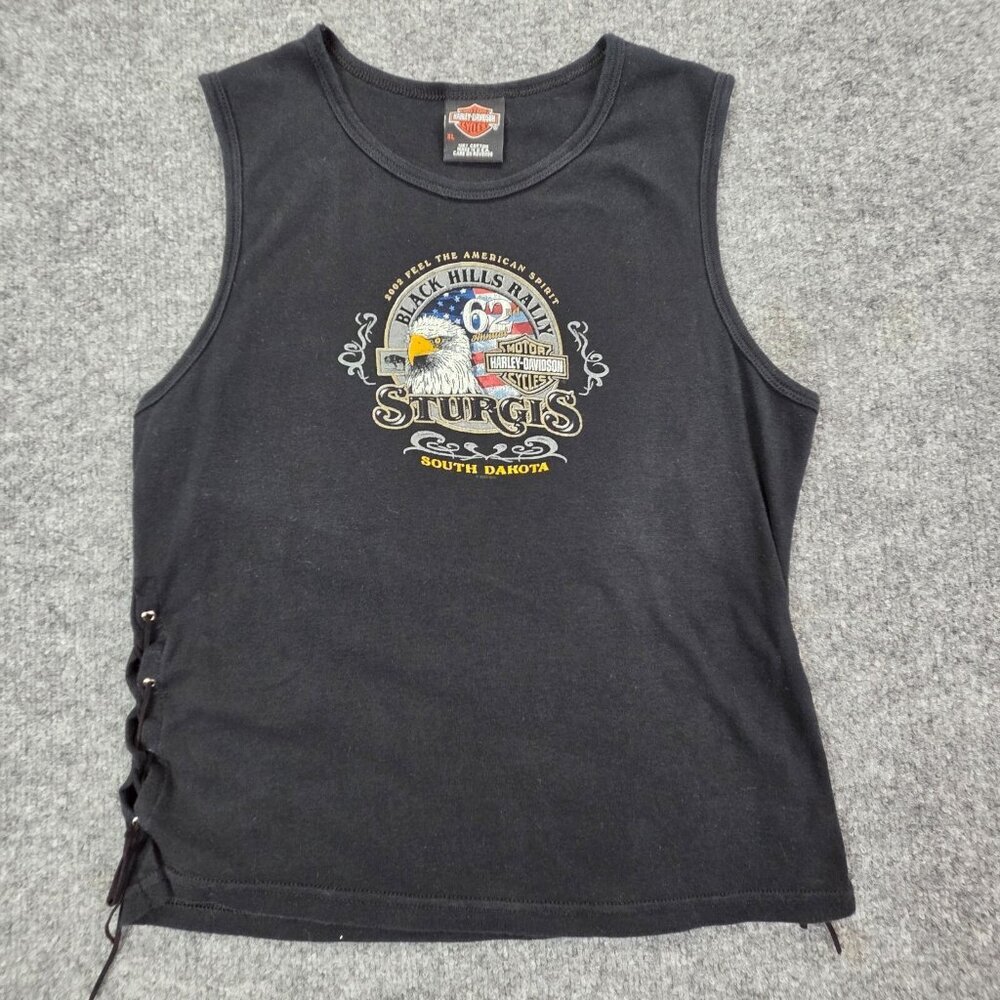 Sturgis Tank Top Lace 2002 Y2K Black Hills Harley Davidson‎ USA womens Shirt XL